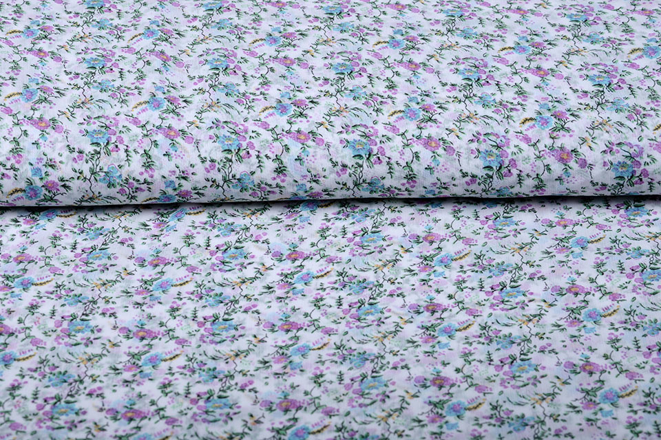 Chiffon Bedrukt Bloemen Paars Blauw