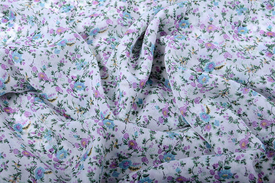 Chiffon Bedrukt Bloemen Paars Blauw