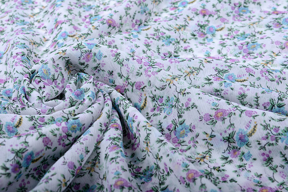 Chiffon Bedrukt Bloemen Paars Blauw