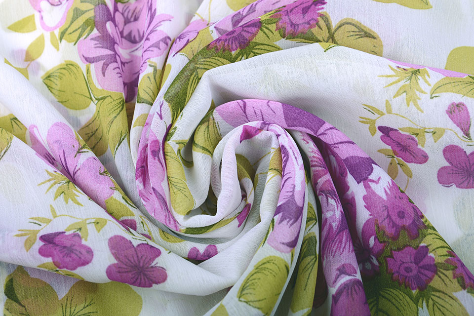 Chiffon Bedrukt Bloemen Paars Groen