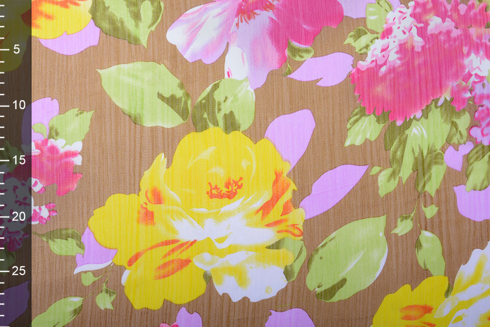 Chiffon Bedrukt Bloemen Geel Roze