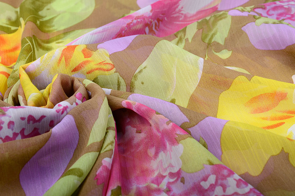 Chiffon Bedruckt Blumen Gelb Rosa
