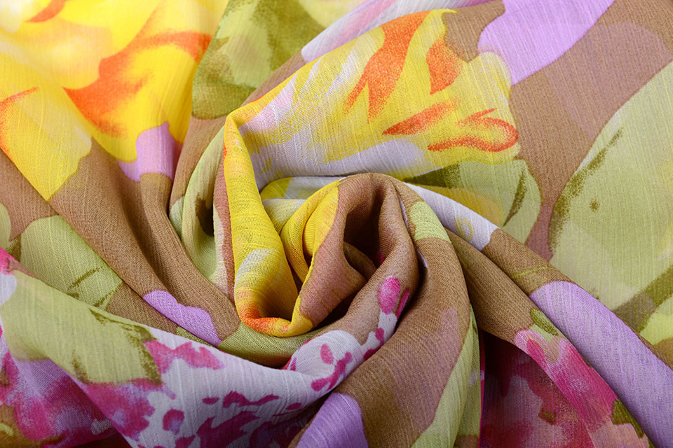 Chiffon Bedrukt Bloemen Geel Roze
