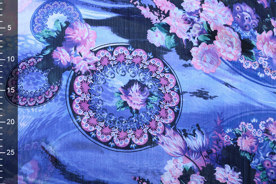 Chiffon Bedrukt Water en Bloemen Blauw