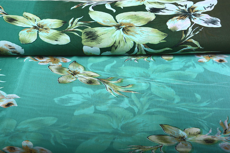 Chiffon Bedrukt Lelie Groen