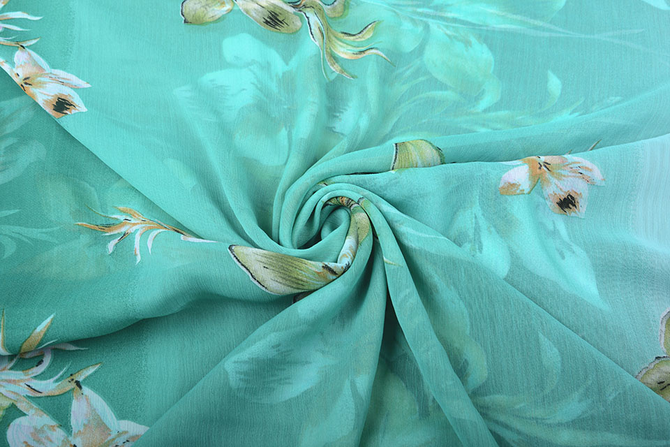 Chiffon Bedrukt Lelie Groen
