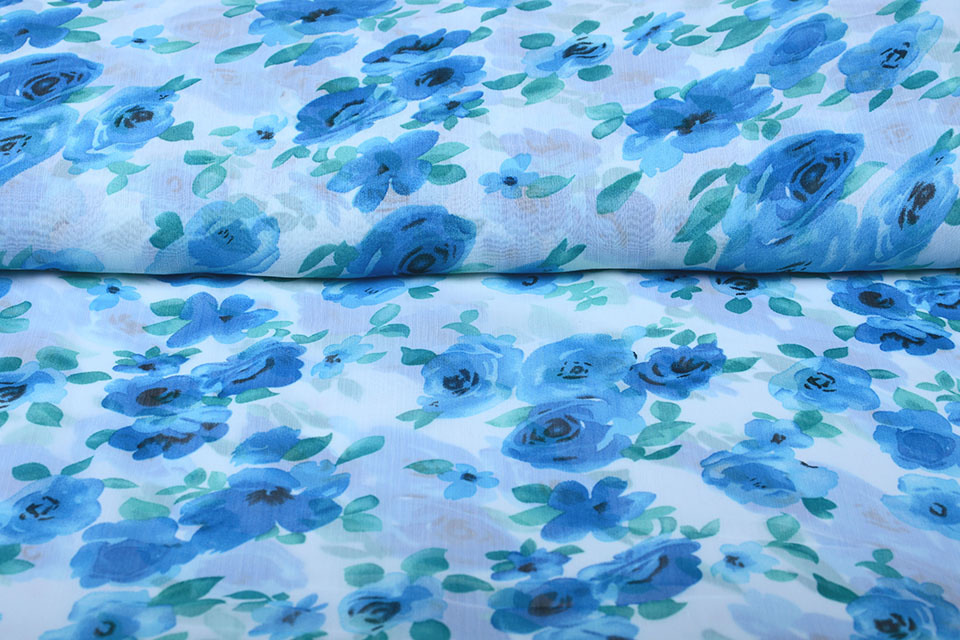Chiffon Bedruckt Blumen Blau