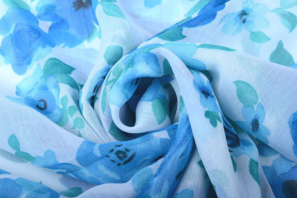 Chiffon Bedruckt Blumen Blau
