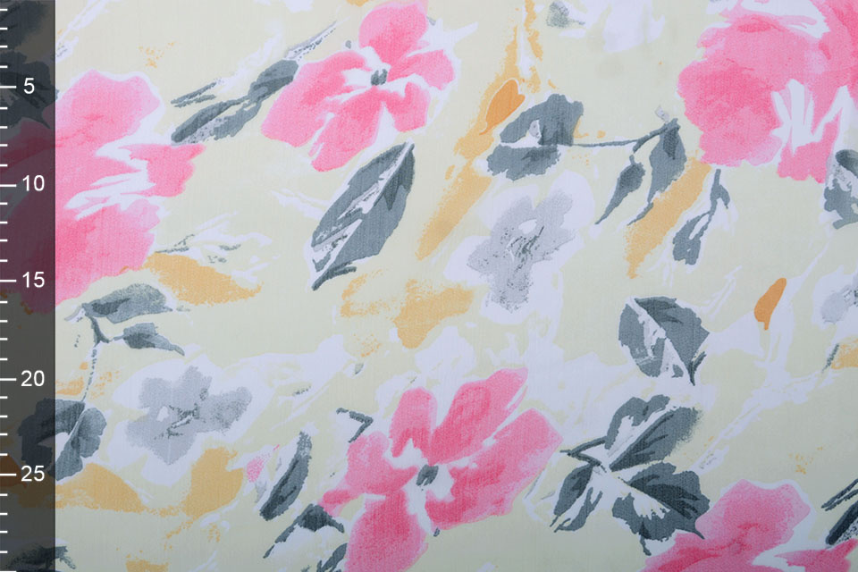 Chiffon Printed Pink Flowers Yellow