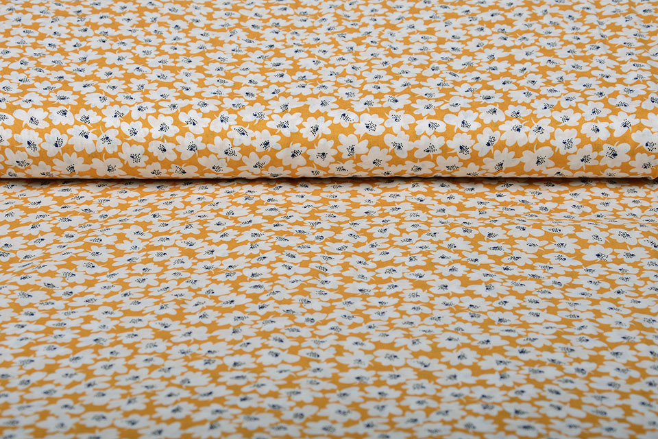 100% Viscose Chally Flowers Ocher Yellow