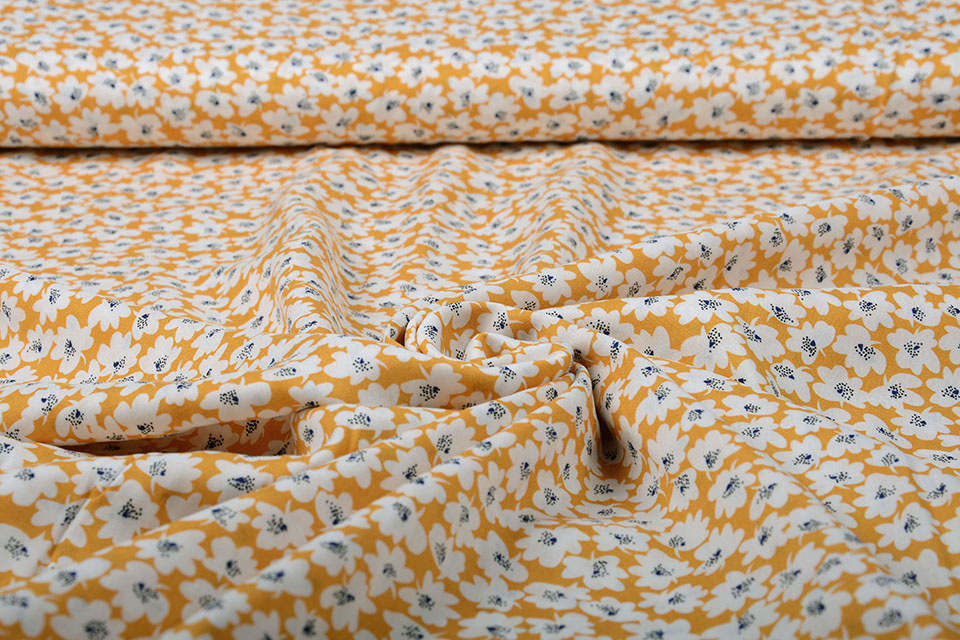 100% Viscose Chally Flowers Ocher Yellow