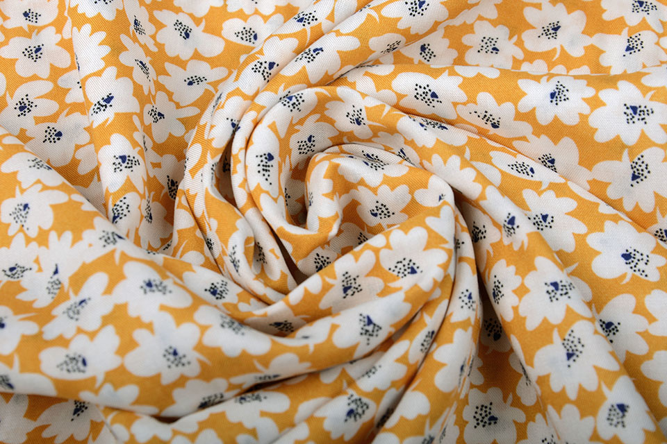 100% Viscose Chally Flowers Ocher Yellow