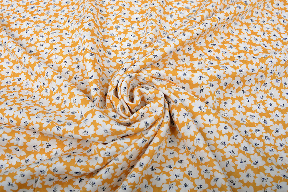 100% Viscose Chally Flowers Ocher Yellow