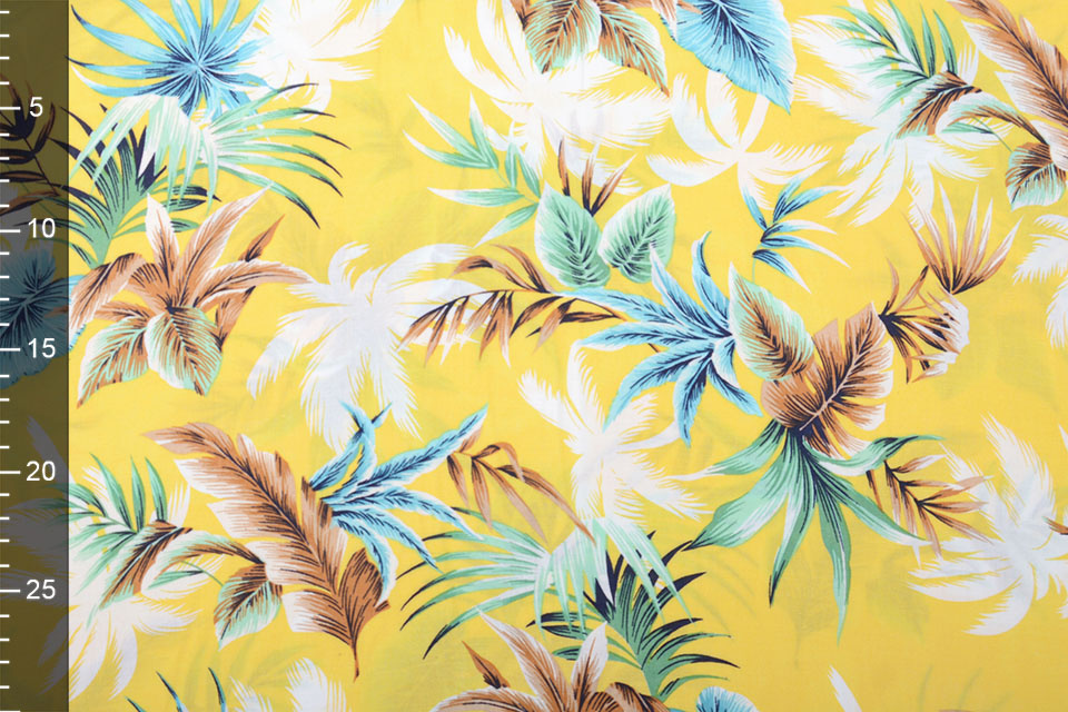 100% Viscose Tropische Palmbladeren Geel