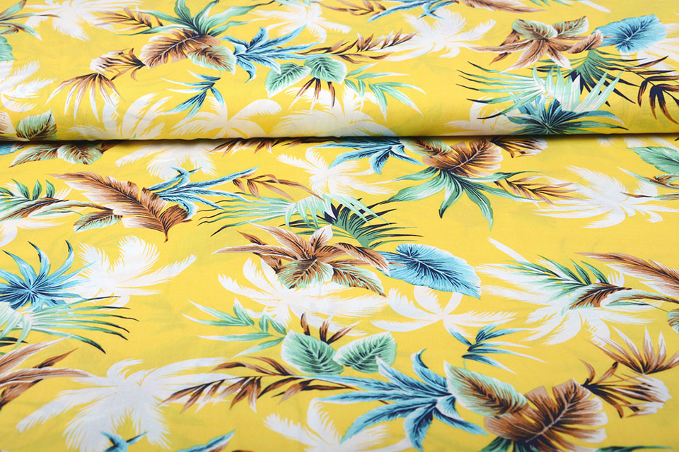 100% Viscose Tropische Palmbladeren Geel