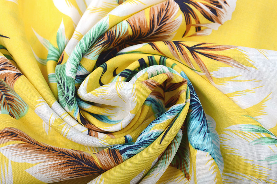 100% Viscose Tropische Palmbladeren Geel
