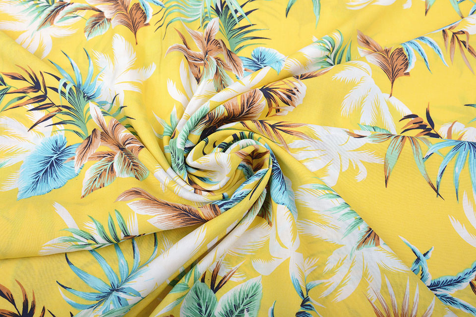 100% Viscose Tropical Palmleaves Yellow