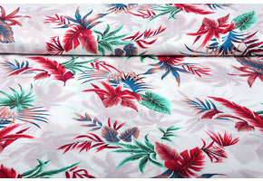 100% Viscose Tropical Palmleaves White