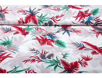 100% Viskose Tropischen Palmblatter Weiß