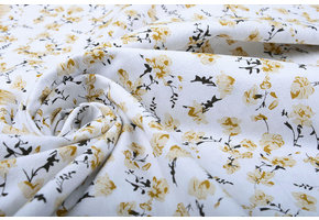 100% Washed Cotton Trandafiri Flowers Ocher Yellow