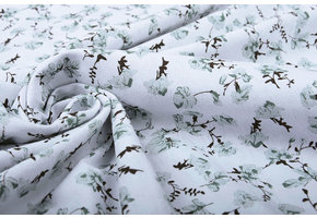 100% Washed Cotton Trandafiri Flowers Old Green