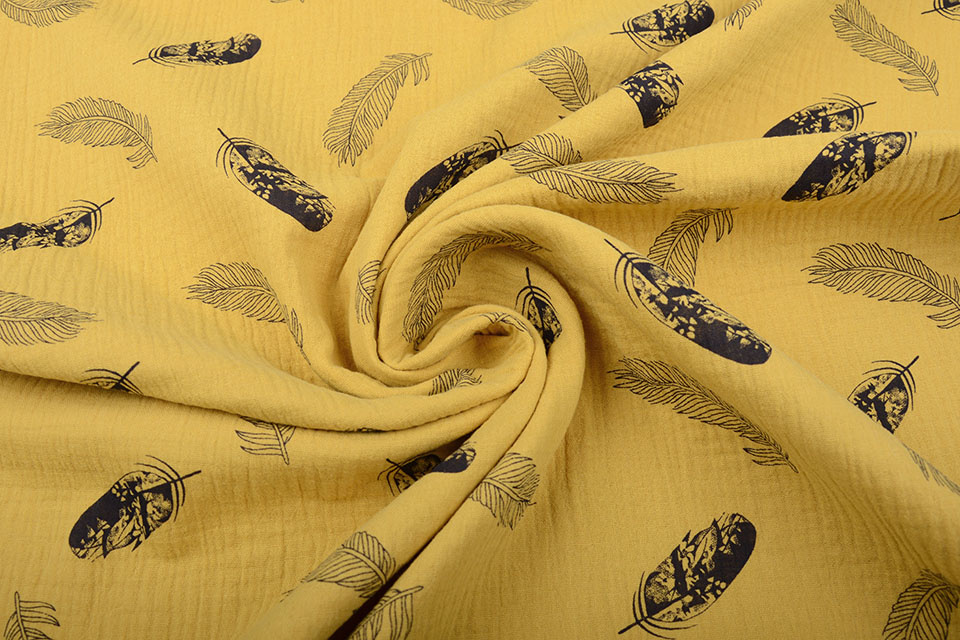 Double Gauze Fabric Dando Feather Ocher Yellow