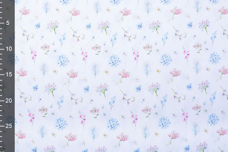 100% Digitaal Katoen Bloemen en Veren Pastel Wit
