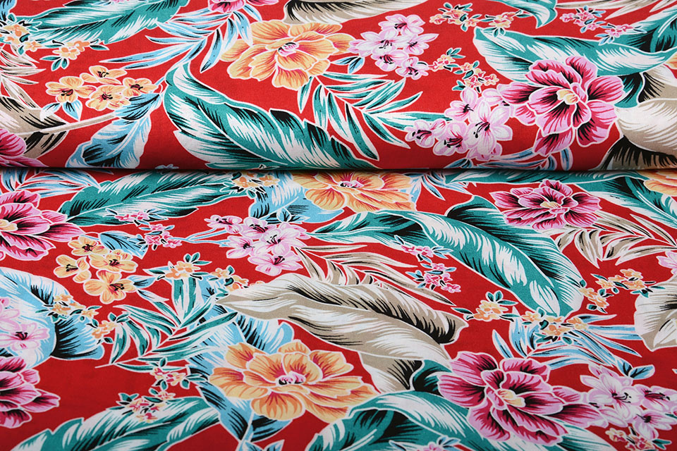 100% Viscose Tropikali Red