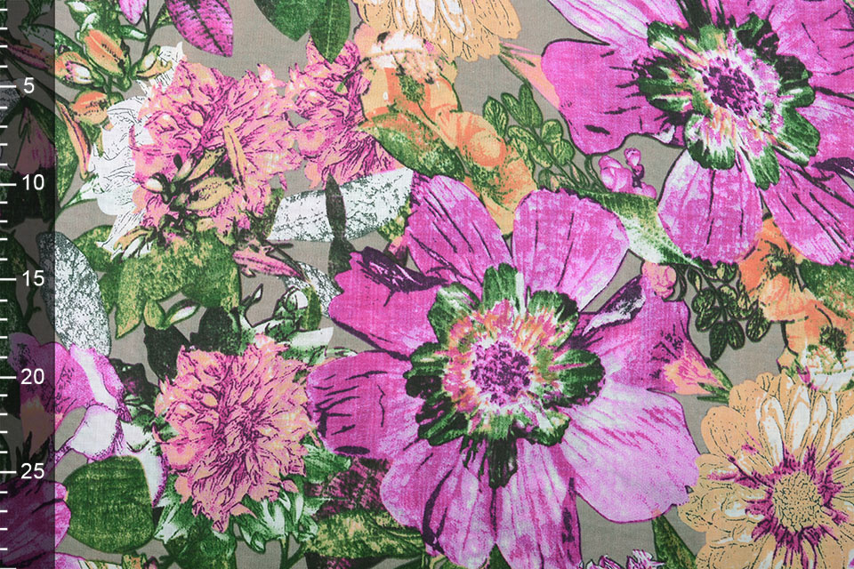 Katoen Viscose Gaia Bloemen Paars