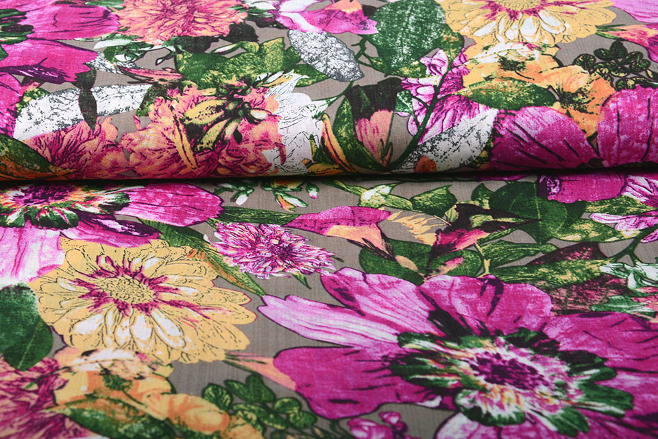 Katoen Viscose Gaia Bloemen Paars