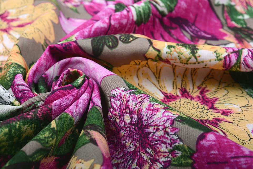 Katoen Viscose Gaia Bloemen Paars