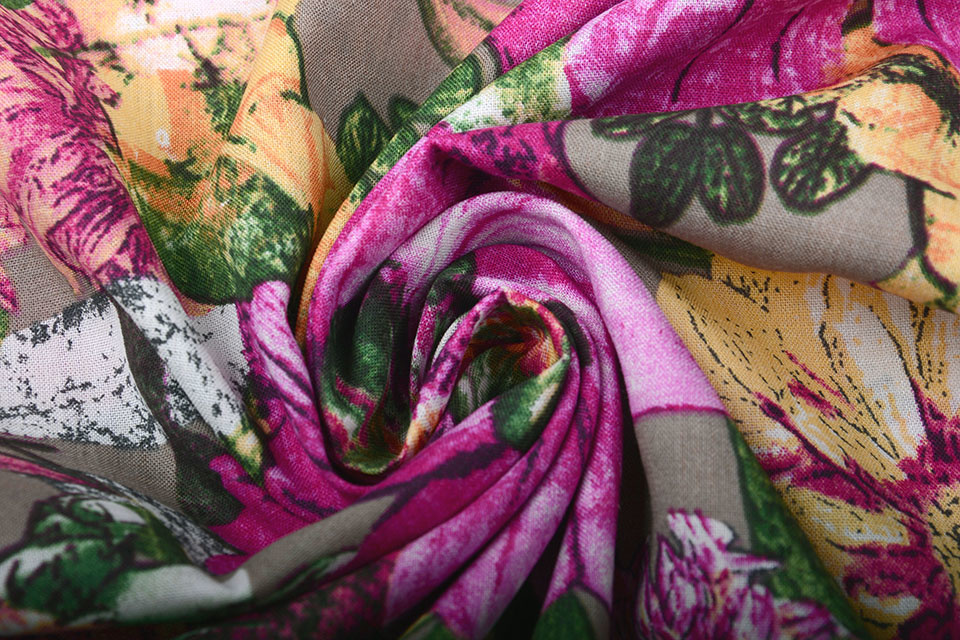 Cotton Viscose Gaia Flowers Purple