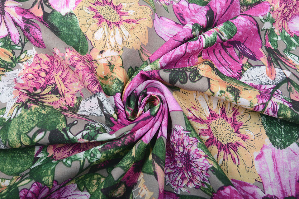 Katoen Viscose Gaia Bloemen Paars