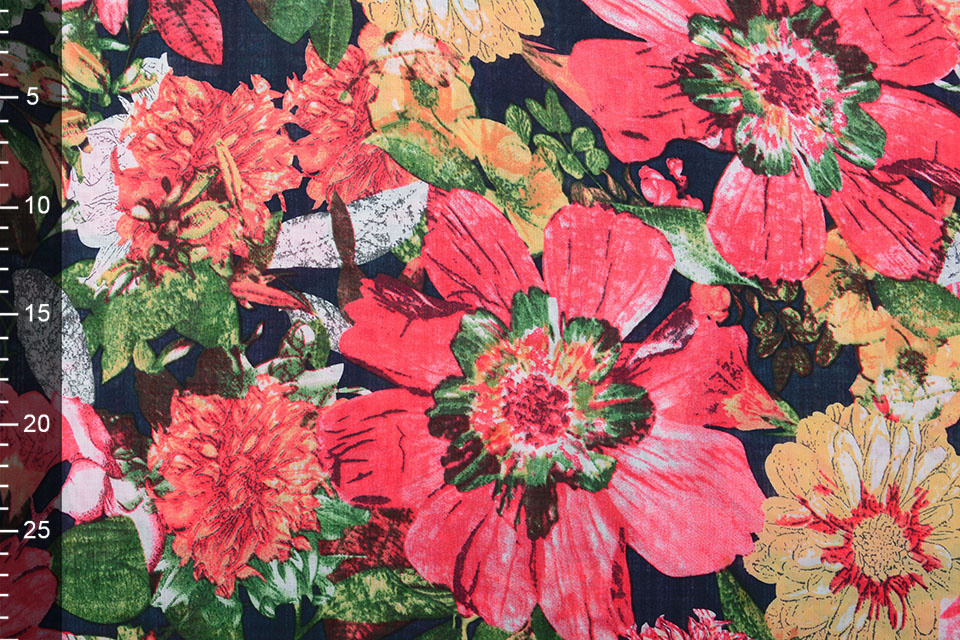 Cotton Viscose Gaia Flowers Red