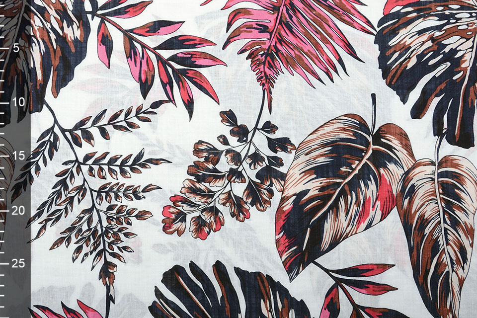 Katoen Viscose Subang Palmblad Wit