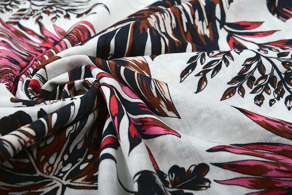 Katoen Viscose Subang Palmblad Wit