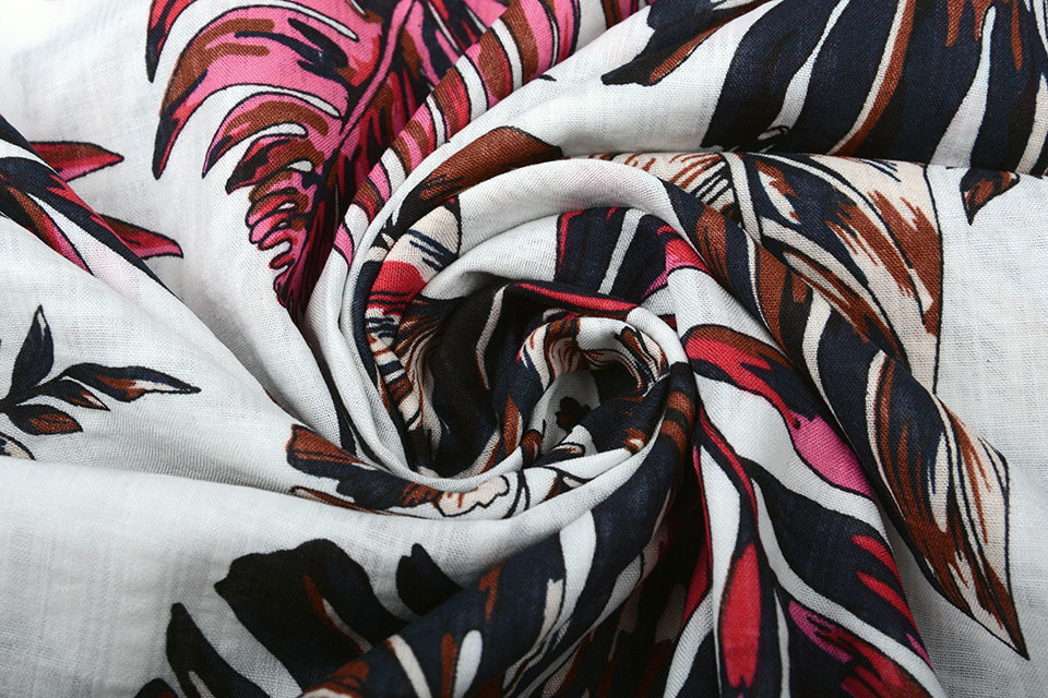 Katoen Viscose Subang Palmblad Wit
