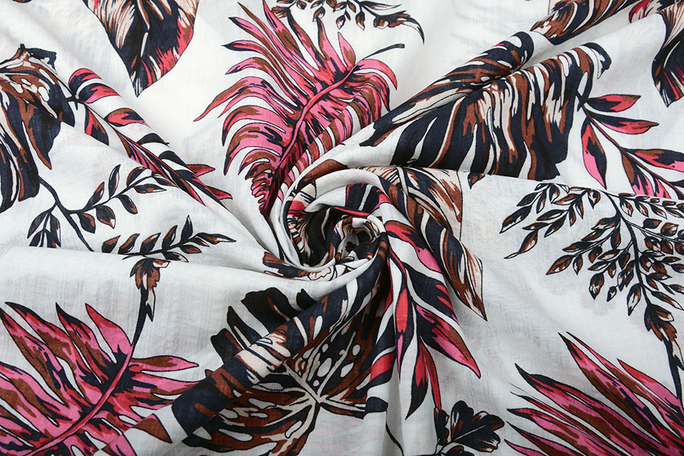 Katoen Viscose Subang Palmblad Wit