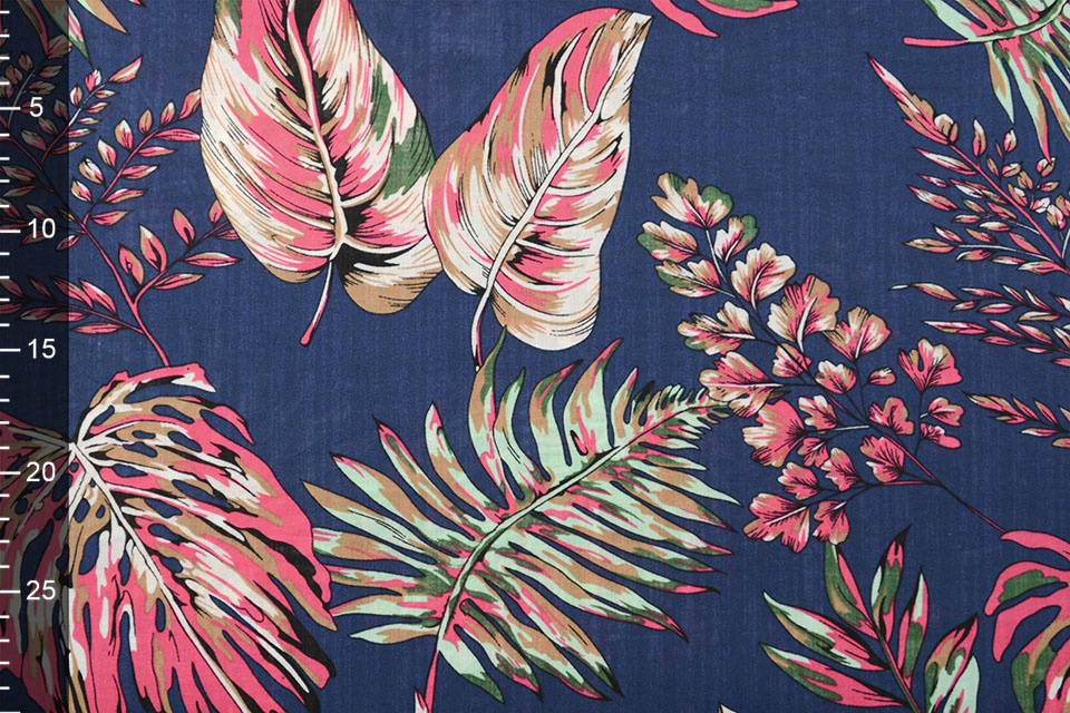 Katoen Viscose Subang Palmblad Donker Blauw