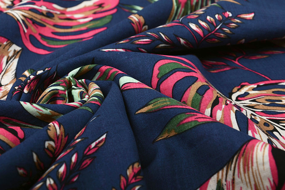 Katoen Viscose Subang Palmblad Donker Blauw