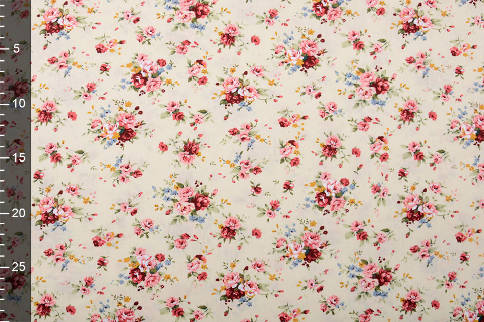 100% Cotton Florets Roses Creme
