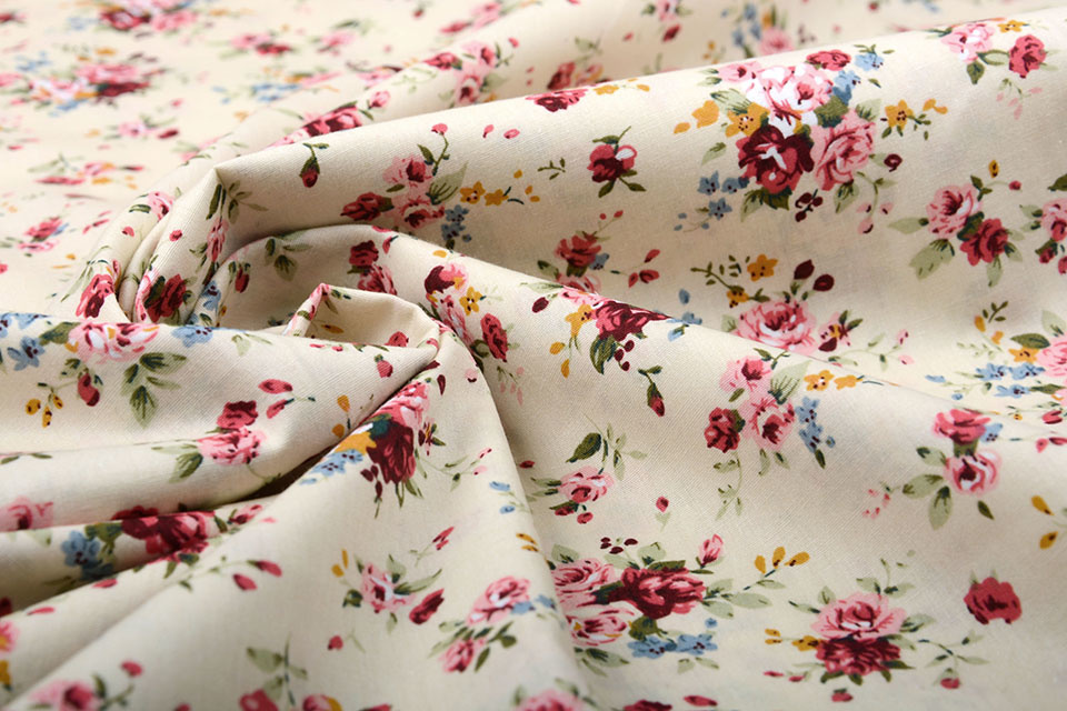 100% Cotton Florets Roses Creme