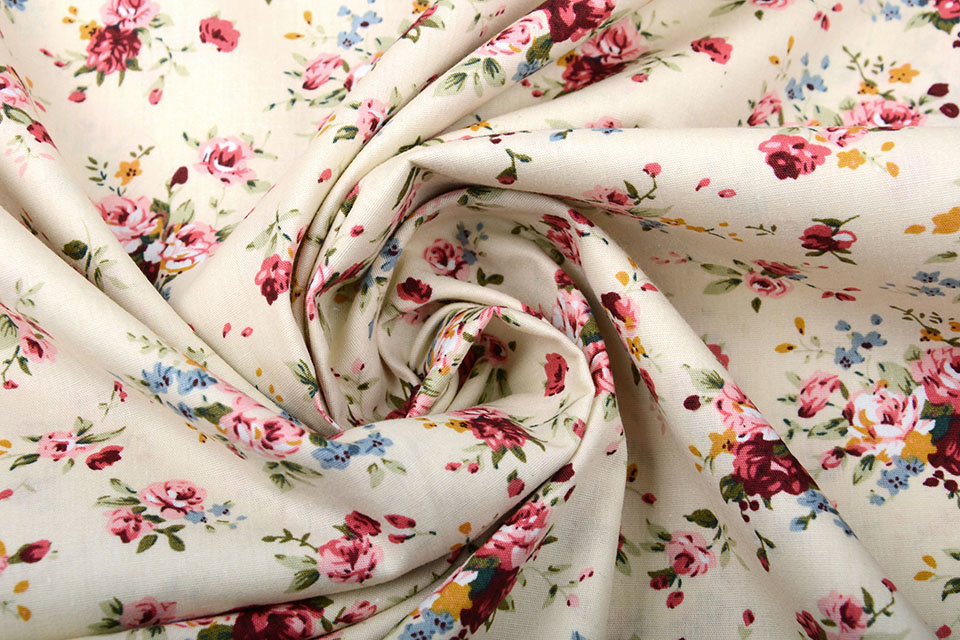 100% Cotton Florets Roses Creme
