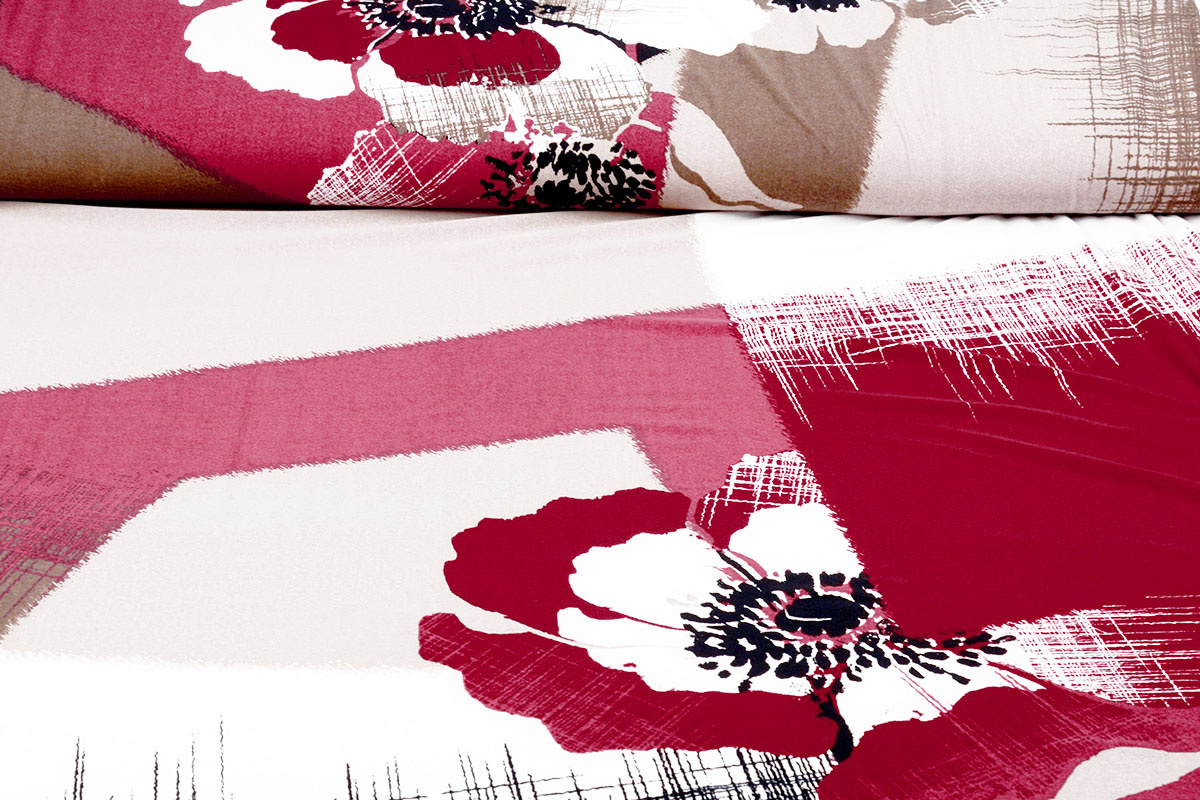 Paneel Lycra tricot Simmer Abstract Bloem Rood
