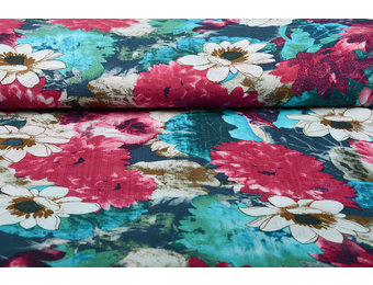 Katoen Viscose Waterlelie Roze Blauw