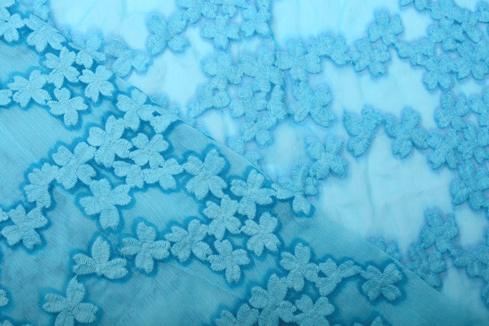 Geborduurd Chiffon Aurora Blauw