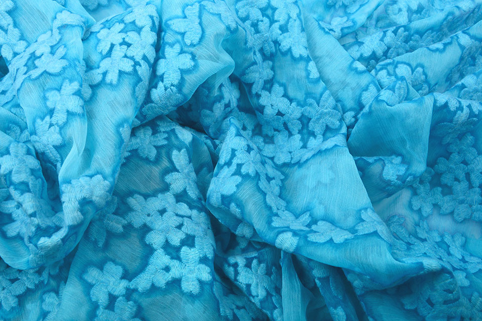 Geborduurd Chiffon Aurora Blauw