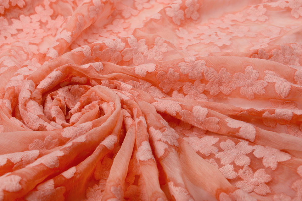 Geborduurd Chiffon Aurora Peach