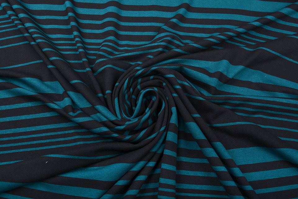 Viscose Jersey Variabele Strepen Petrol Zwart