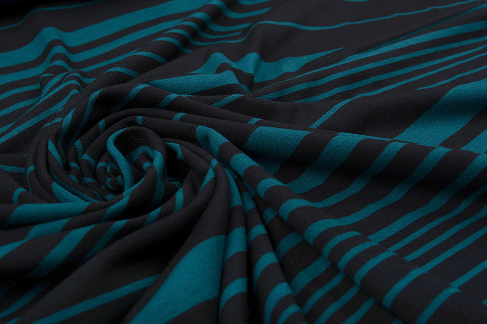 Viscose Jersey Variabele Strepen Petrol Zwart